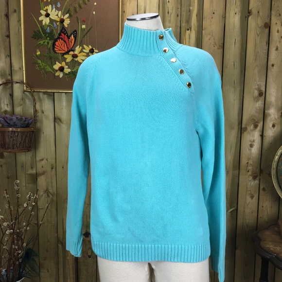 Chaps Sweaters - Chaps Sky Blue Mock Neck Sweater 100% Cotton Sz L